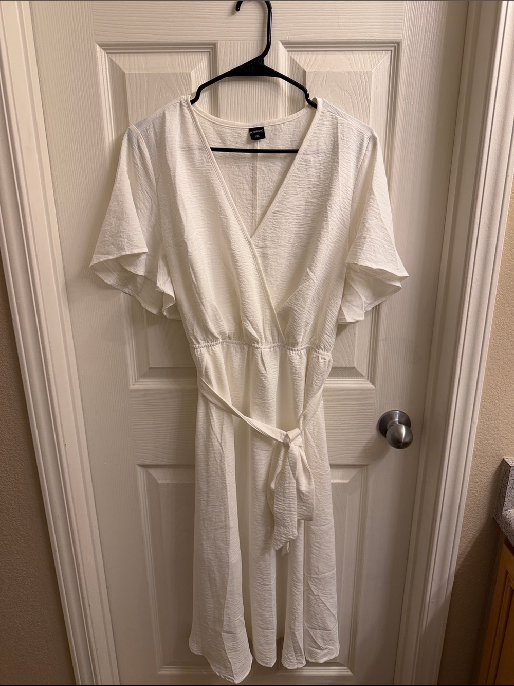 White Wrap Midi Dress with Tie Waist